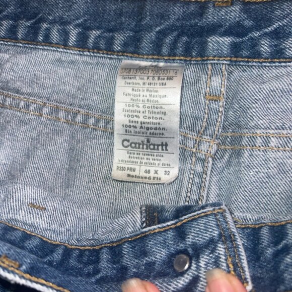 Vtg Carhartt Men 46 x 32 Denim Relaxed Fit Work 5 Pocket Jeans‎ Pants (S) - Picture 9 of 12
